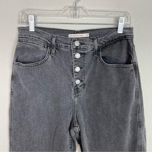 Levis Gray Washed Black Mile High Cropped Wide Leg Jeans 29 - Picture 3 of 8